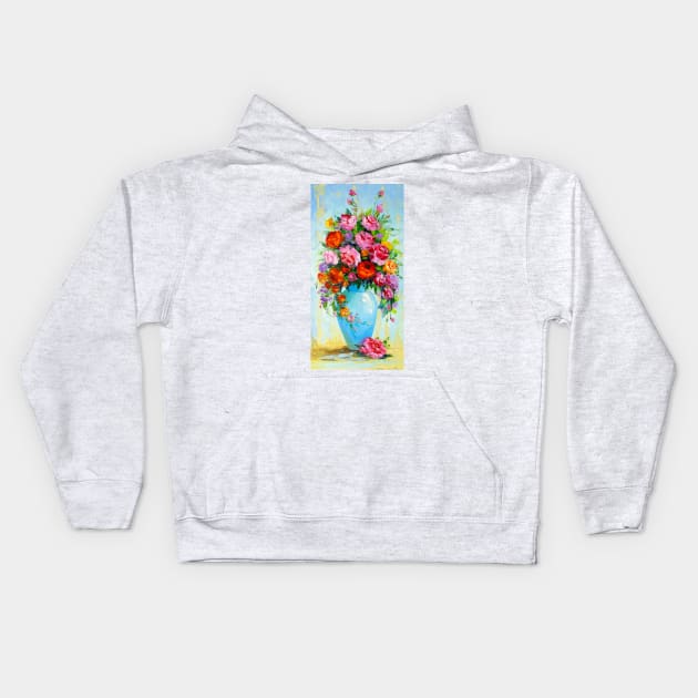 Bouquet of roses in a vase Kids Hoodie by OLHADARCHUKART